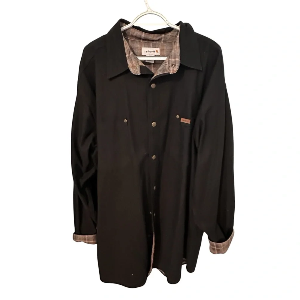 Carhartt Black Snap-Front Flannel‎ Lined Canvas Shirt Jacket Shacket XXL Tall